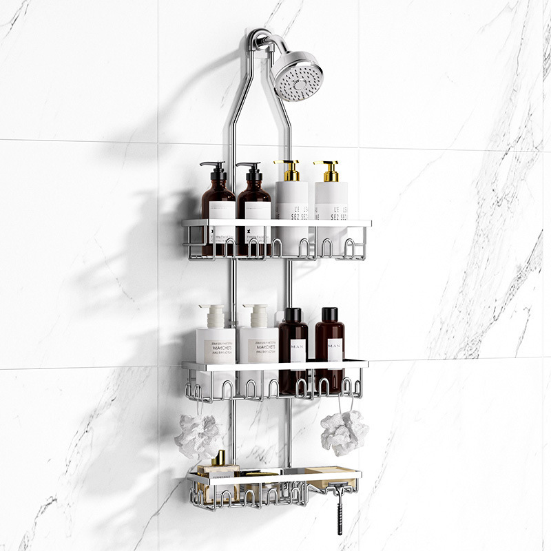 加工定制免打孔浴室花洒置物架太空铝壁挂式卫生间洗漱用品收纳架详情6