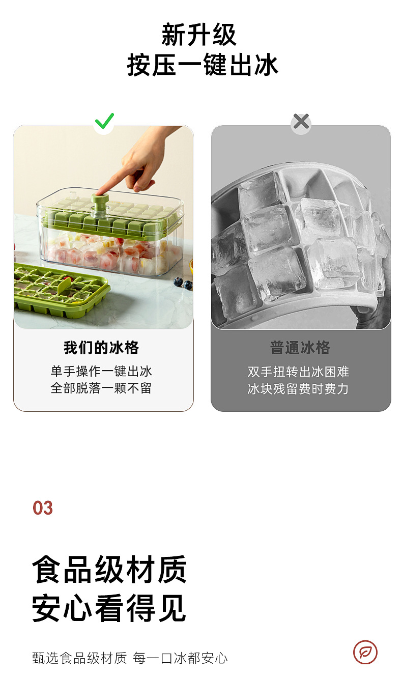 易脱落冰块模具按压式冰格储冰盒自制冻冰块家用冰箱制冰盒带盖详情6