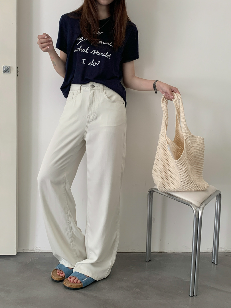 GAGD Tencel cool-feel washed wide-leg jeans for petite women, summer comfortable straight-leg slimming denim pants pic 23