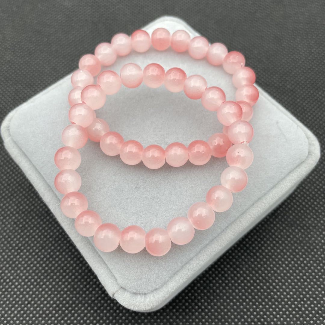 A simple and fresh peach-pink glass bracelet with 12MM beads, a versatile and fashionable bracelet for both men and women, a popular live-streaming accessory gift pic 1