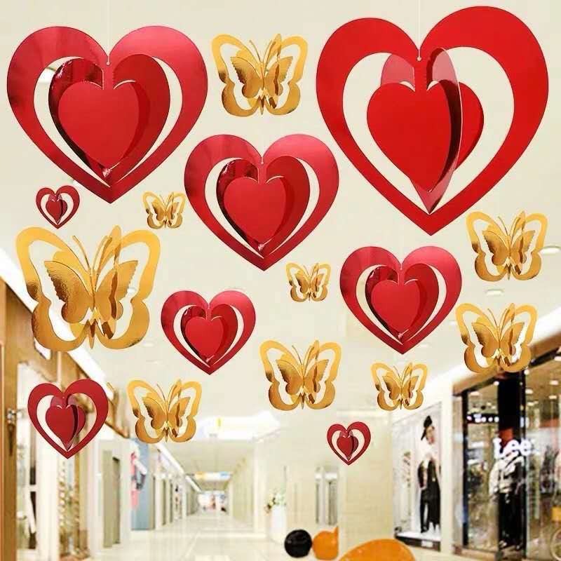 3D立体节日装饰品珠宝店铺装饰橱窗五角星爱心挂件天花板吊顶布置详情1