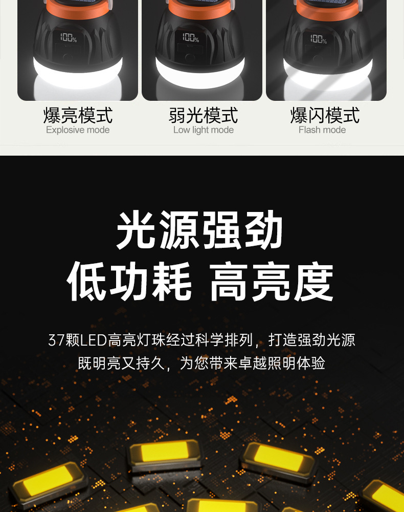 Solar-powered outdoor lights, camping lights, household power outage emergency lights, street stalls, night market stalls, ultra-bright rechargeable lighting bulbs pic 7