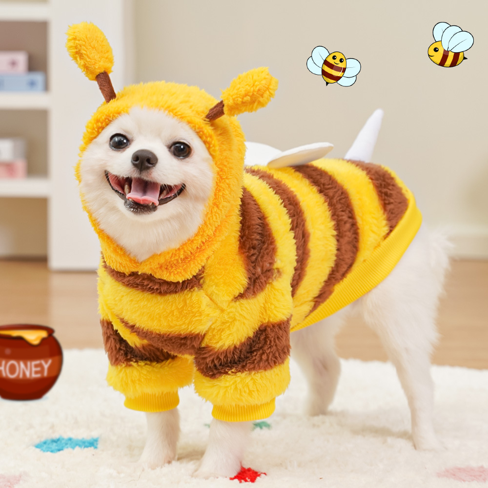 Big and small dog clothes, cat pet clothes, autumn and winter pet supplies can be towed wholesale, bee fleece transformation clothes pic 3