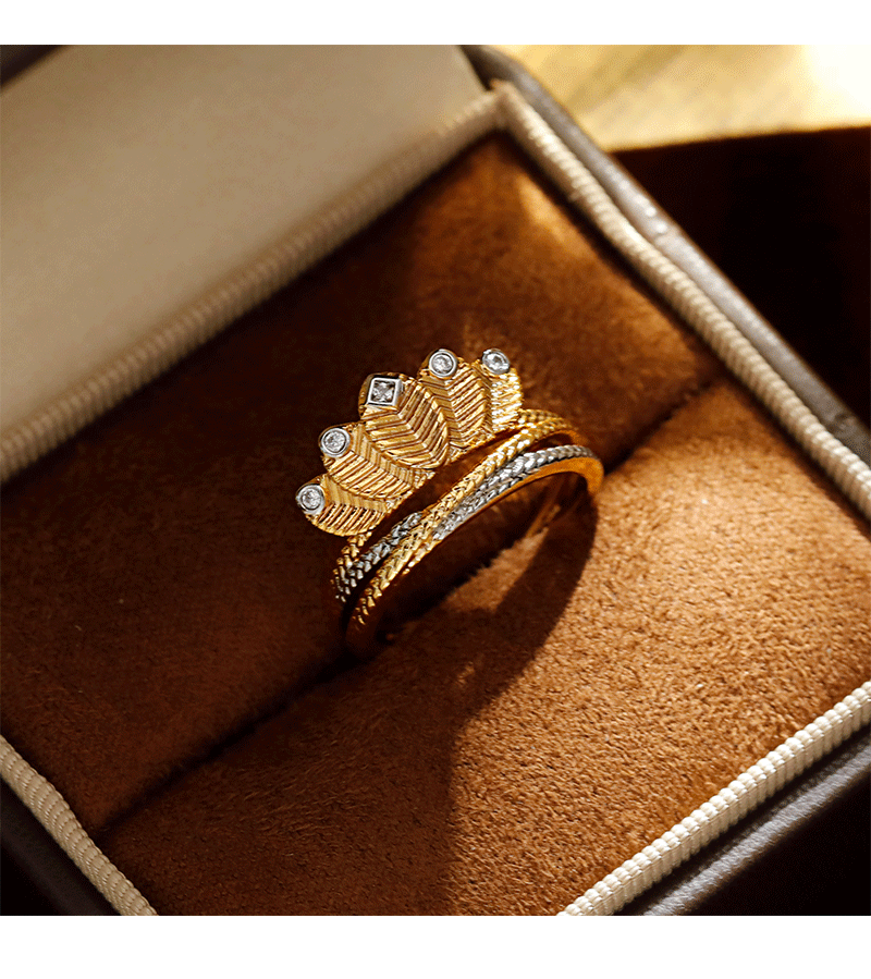 Hyacinth oro cepillado café granos anillo mujer estilo antiguo italiano hecho a mano satén con diamantes nicho ligero anillo de lujo pic 5