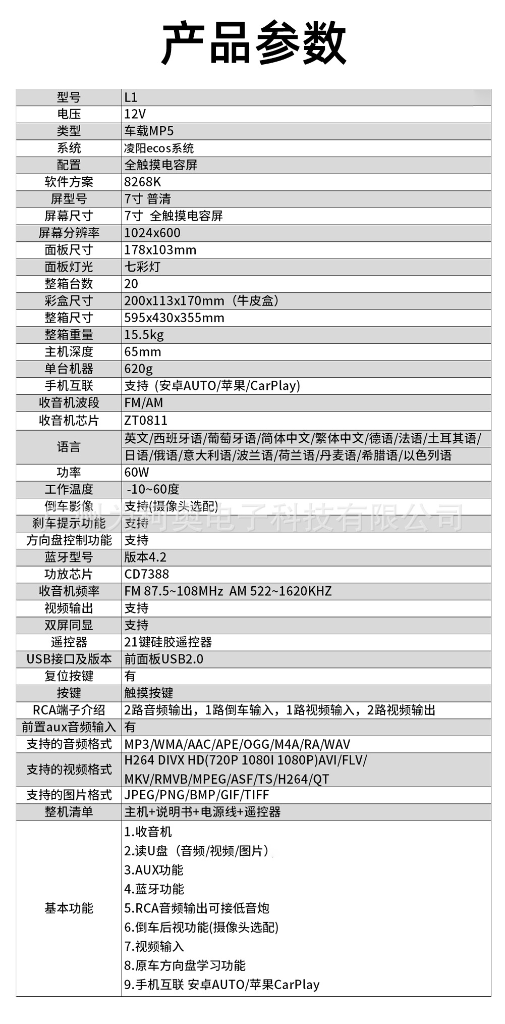 跨境专供 带AM有线carplay 7寸车载MP5高清视频播放机 GPS导航详情17
