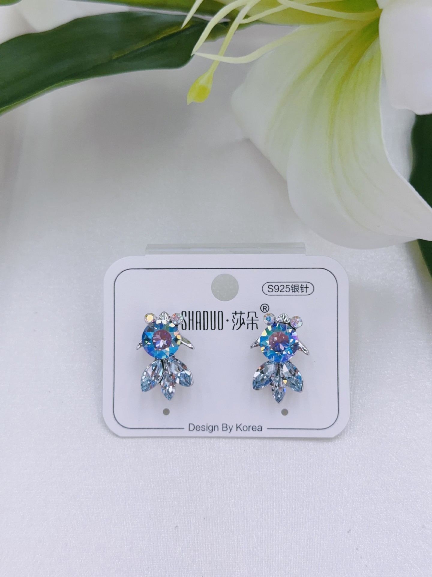 爆闪施家镶钻进口奥地利水晶精致韩系小金鱼耳钉S925纯银耳针新款详情14