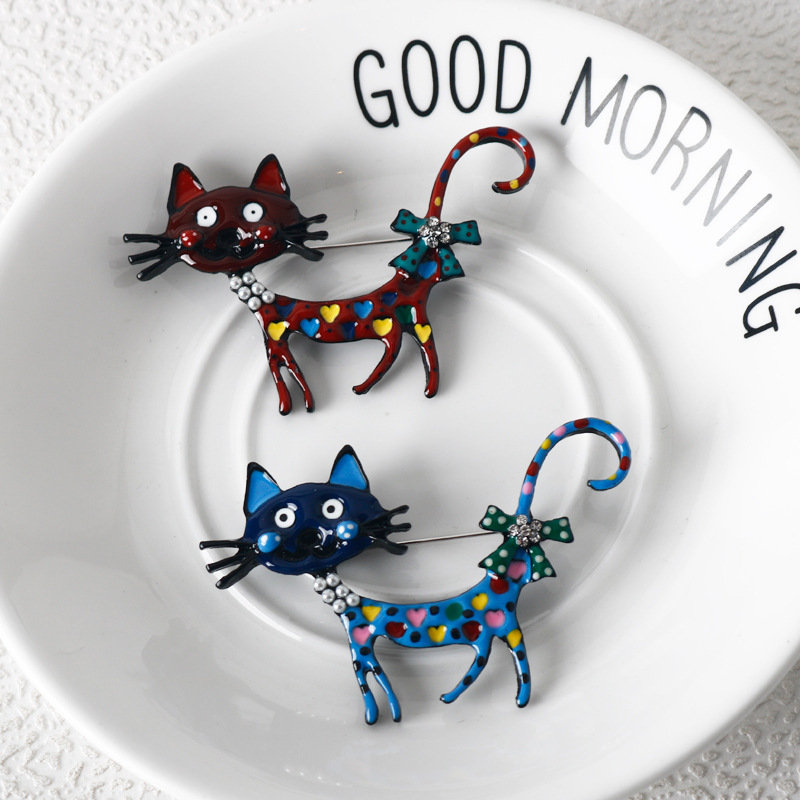 跨境热销新款欧美彩色滴油猫咪胸针卡通动物胸花大衣西服别针衣饰详情7