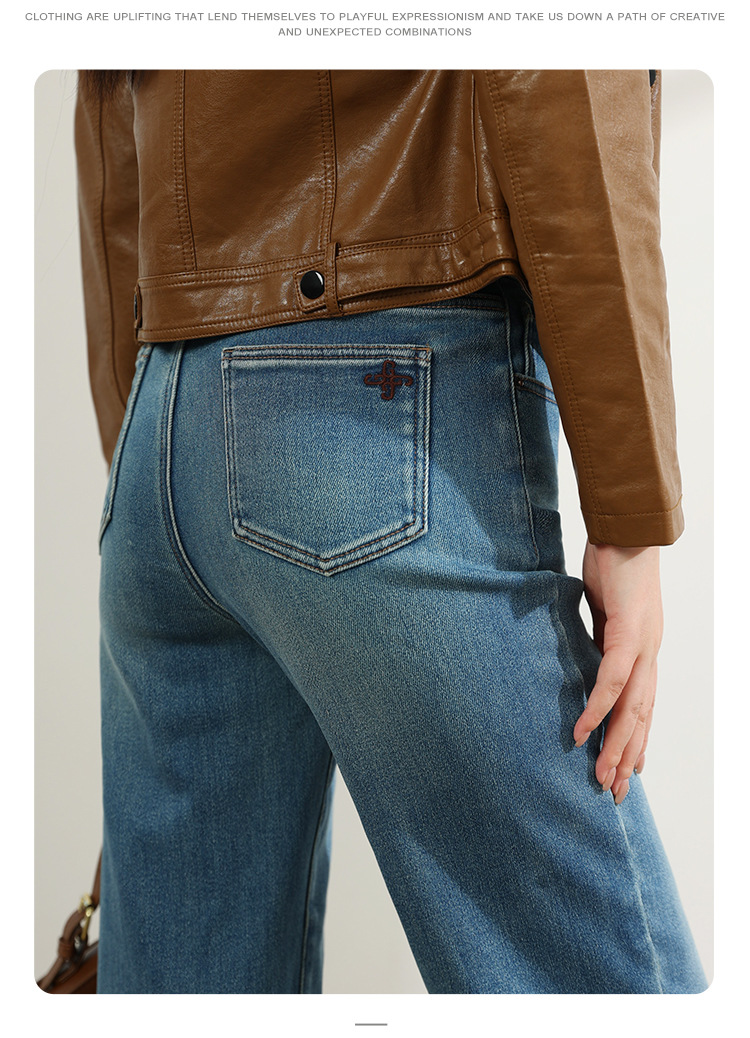 Factory direct sales of new winter bestsellers: light blue flocked jeans, narrow straight-leg pants for petite women, floor-length pants pic 16