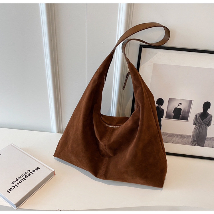 Retro matte tote bag, autumn and winter bag, commuter underarm bag, large-capacity single-shoulder tote bag, simple single-shoulder bag for women pic 13