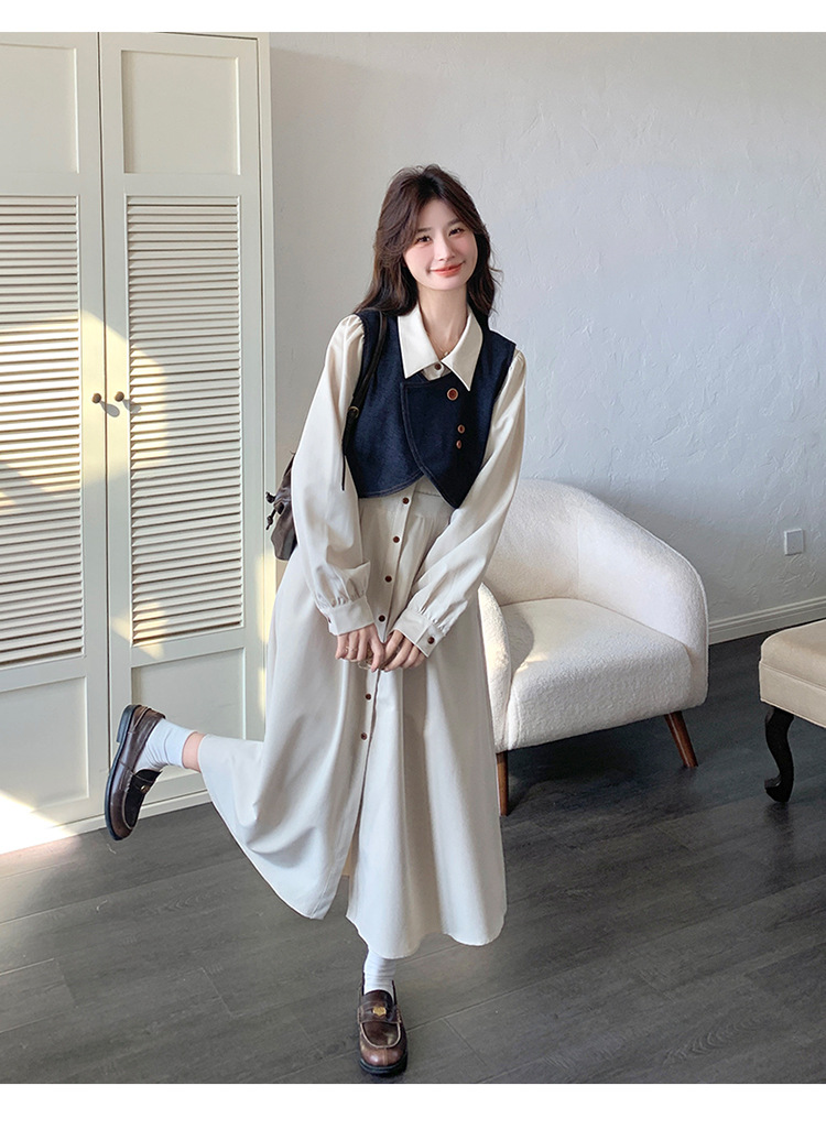 法式气质穿搭牛仔马甲连衣裙套装女2025秋季新款衬衫裙超火两件套详情9