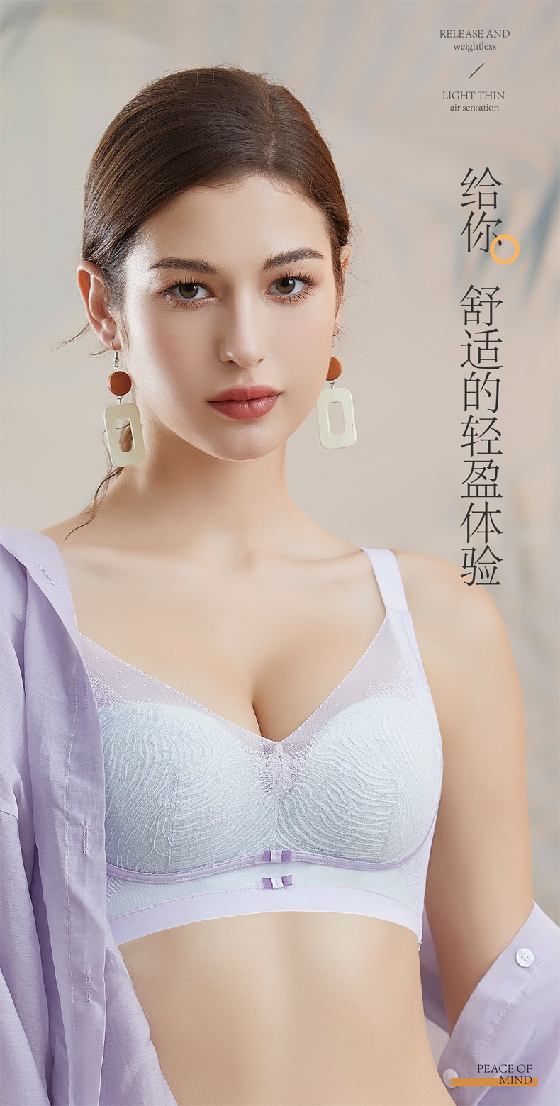 New Spring/Summer 2024 Korean-style eyelash lace mid-thick cup gathering side-tightening accessory breast adjustable bra for women pic 2