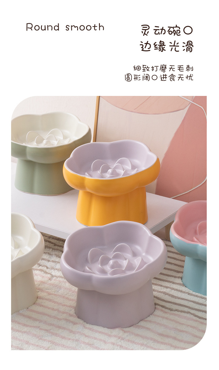 Pet slow food bowl, high-footed ceramic cat bowl, dog bowl, small dog and cat slow food, anti-choking and anti-knocking, neck-protecting slanted bowl pic 10