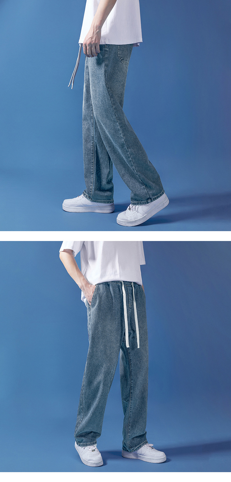 阔腿牛仔裤男夏季韩版原宿风休闲简约潮流ins宽松抽绳直筒长裤子详情5
