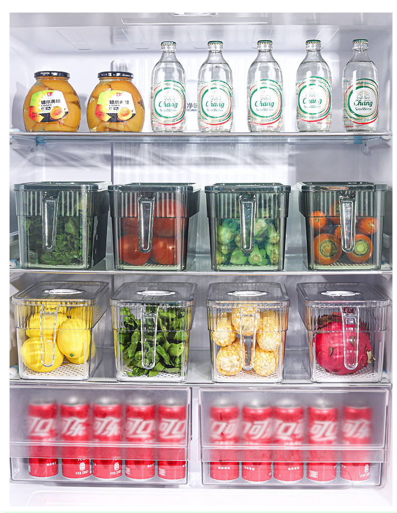 冰箱收纳盒带手柄食品级冰箱计时保鲜盒pet冰箱蔬菜收纳盒分隔详情15
