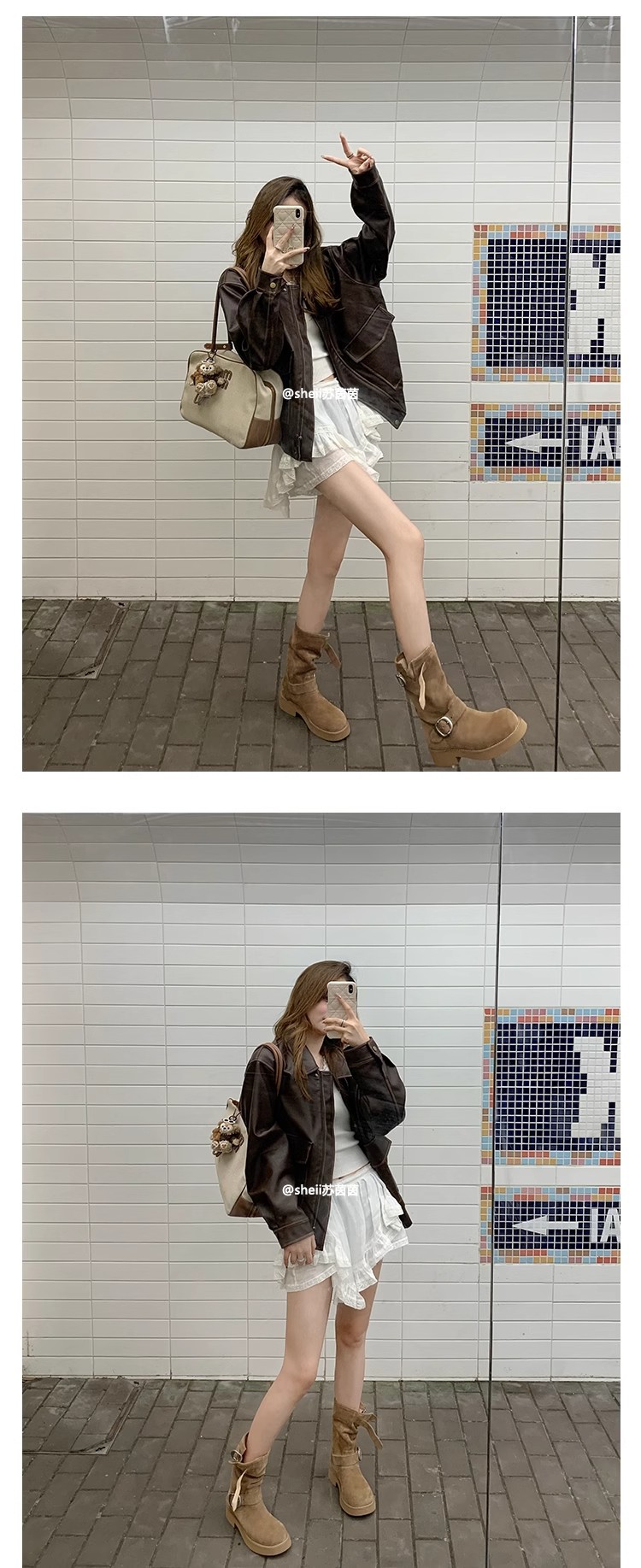 sheii苏茵茵同款！沙丘~超软糯厚底机车扣带短靴女马丁靴堆堆靴详情34