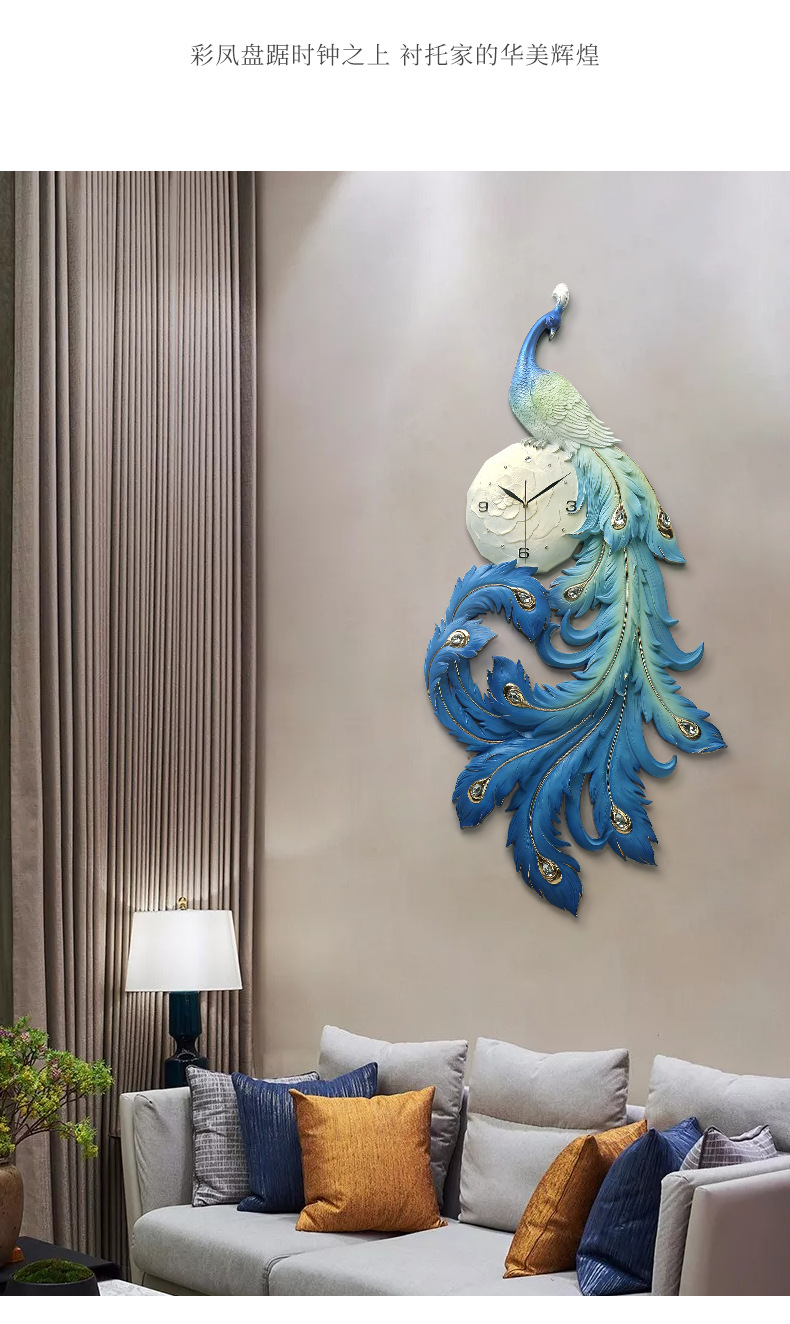 Amazon cross-border e-commerce three-dimensional relief new Chinese-style peacock wealth attraction living room wall clock decoration clock art clock pic 8