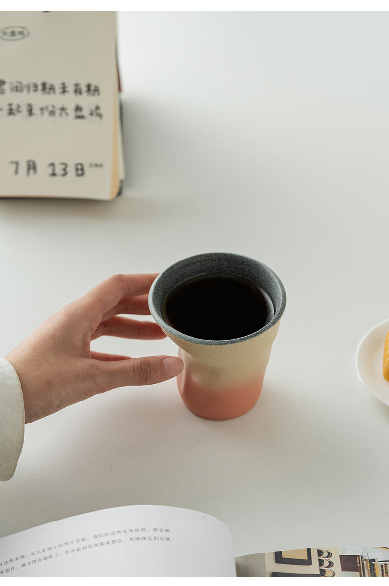 复古咖啡杯手工褶皱杯手捏水杯咖啡杯子陶瓷纸杯创意跨境定logo详情7