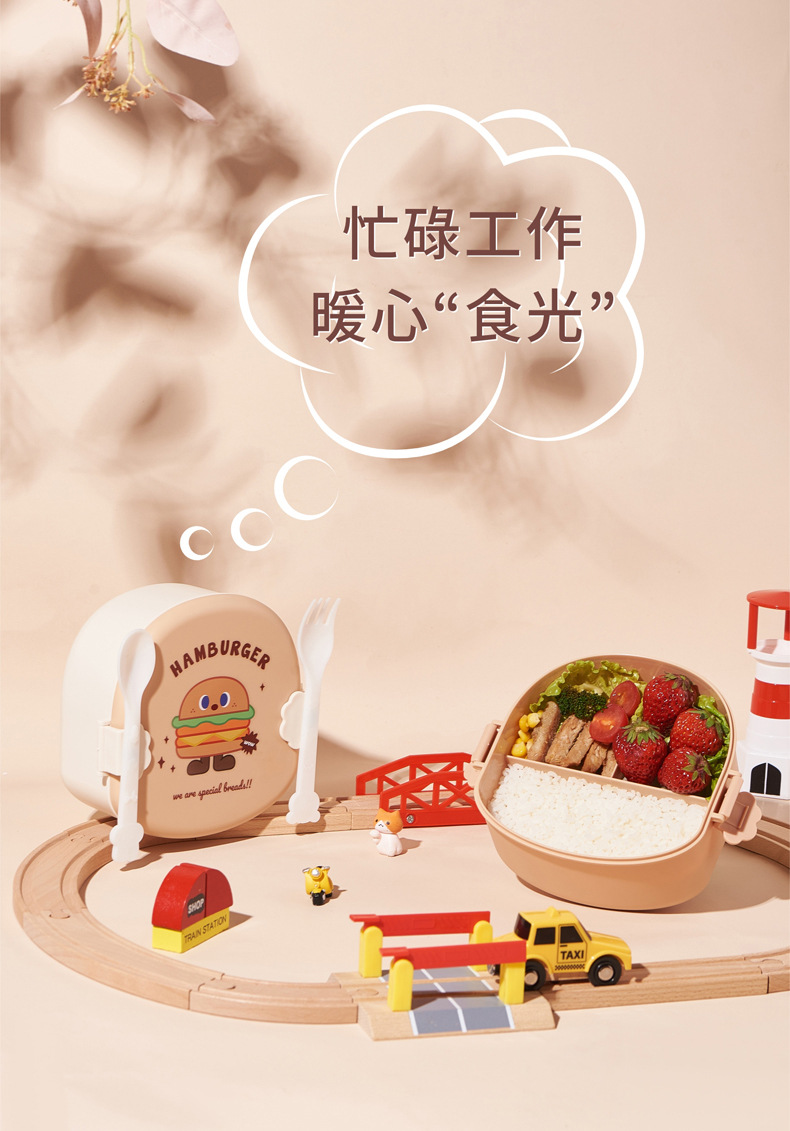 饭盒三格分格含餐具便当盒寿司盒野餐盒可爱上班族微波炉食品级pp详情5