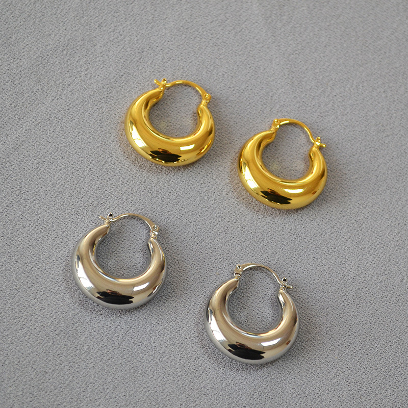 欧美小众设计个性潮酷光面空心黄铜镀金月牙冷淡风高级感耳环耳饰详情1