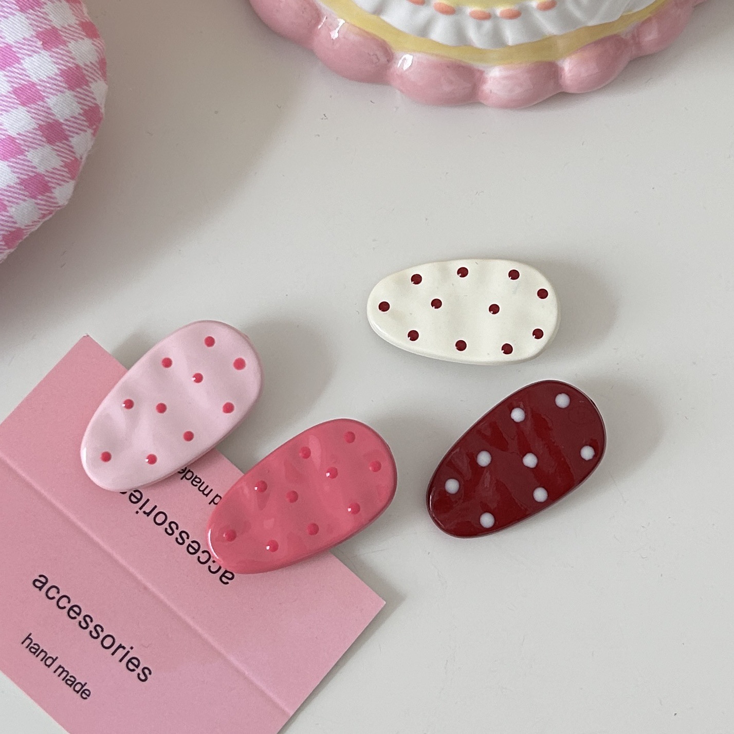 DD Dot Oval Clip, simple Japanese and Korean polka dot water drop duckbill clip, ins simple and versatile fringe clip, small clip pic 11