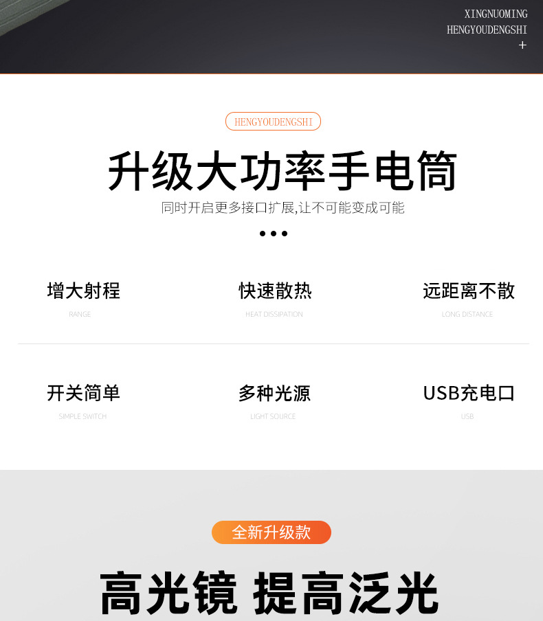 跨境户外强光手电筒便携太阳能充电多功能指南针铝合金手持手电筒详情2