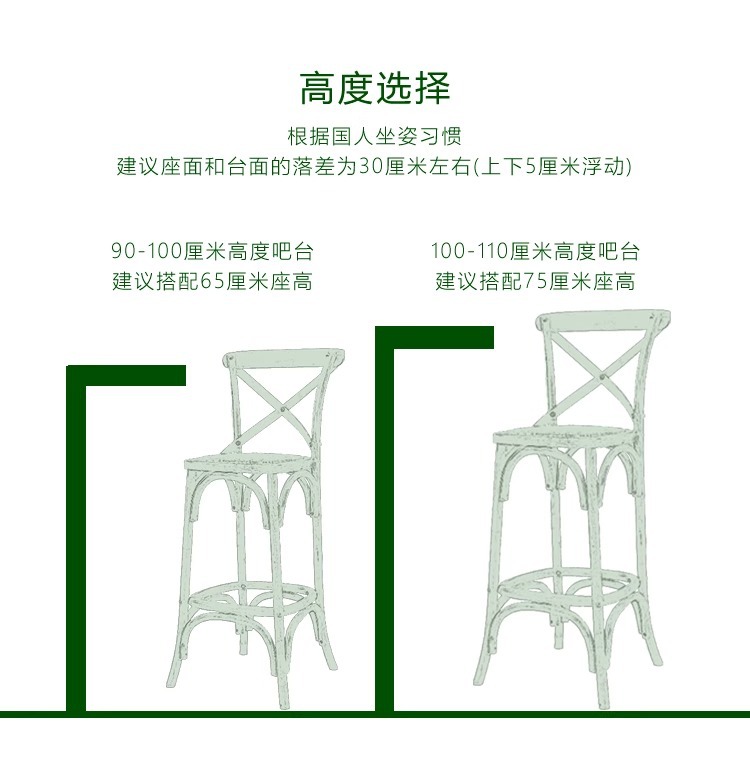 American retro trendy coffee shop solid wood chairs, simple tavern light luxury home bar chairs, high-legged backrest high bar stools pic 11