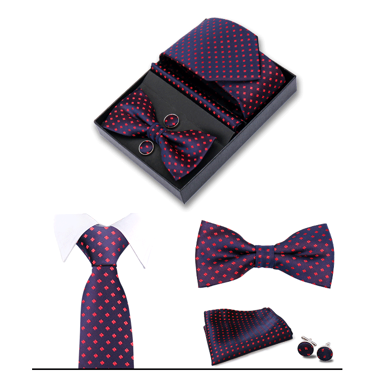 男士商务8cm领带领结口袋巾5件套礼盒装婚礼宴会条纹黑色手打领带详情47