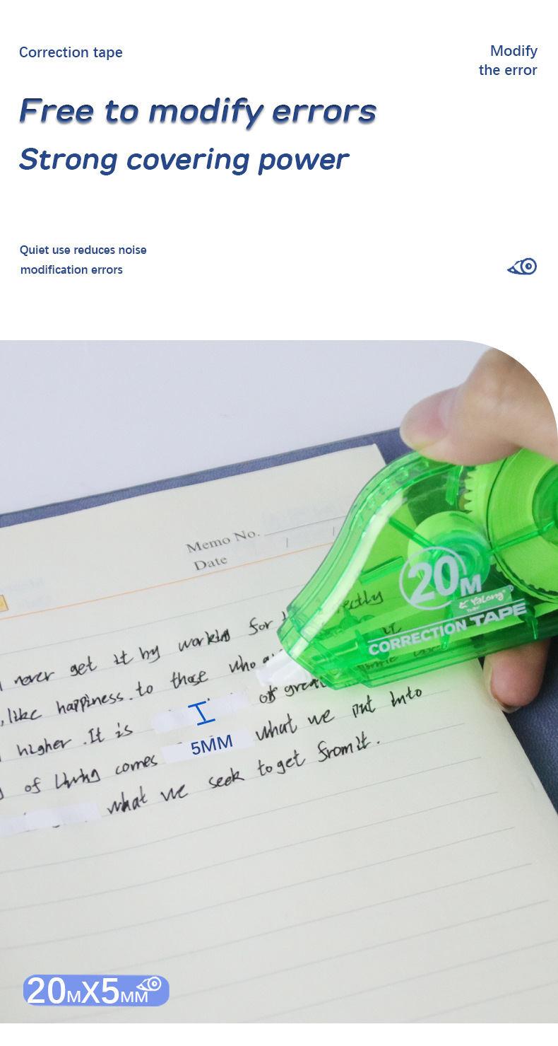 Yalong Cross-border Stationery white correction tape for correcting errors and minor mistakes, student correction pen pic 3