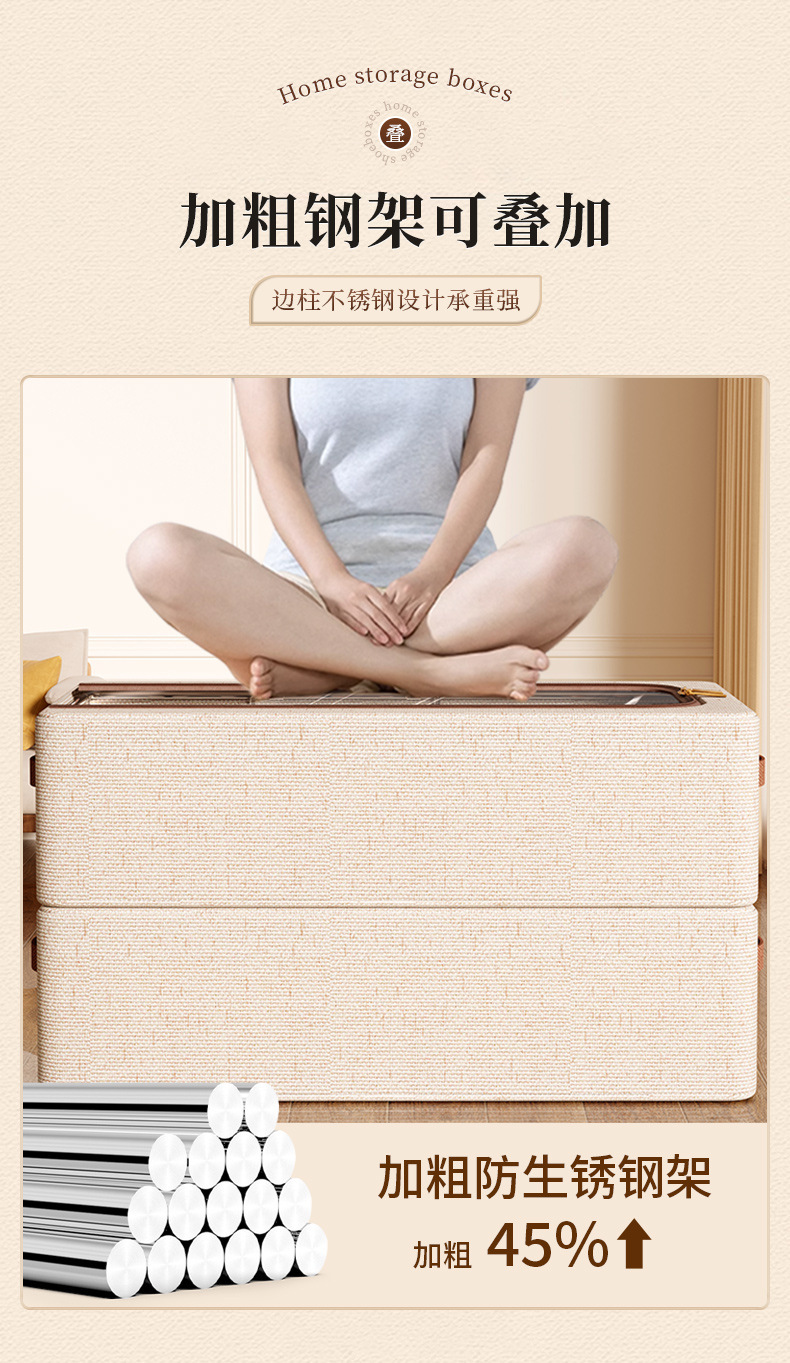 High-quality Tianshan cotton and linen household transparent shoe storage box, waterproof, foldable, thickened steel frame bed bottom storage box pic 6