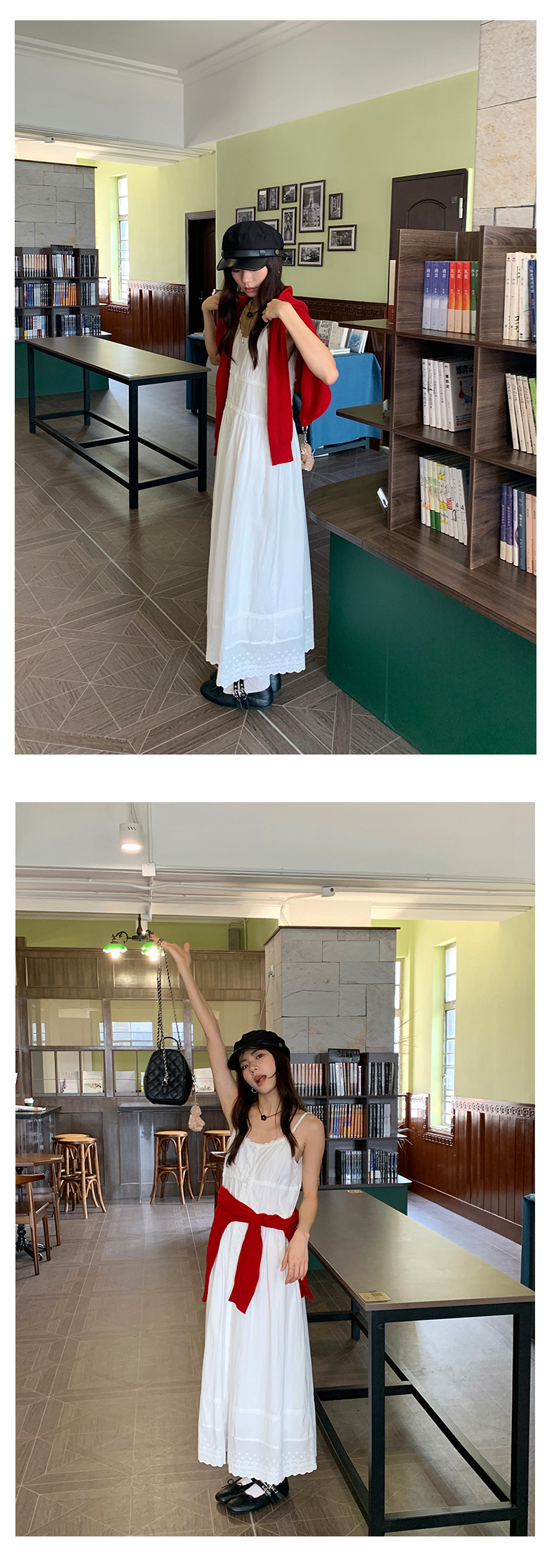 黄峥法式高腰花边吊带连衣裙女2024早秋宽松显瘦无袖长裙143LH576详情20