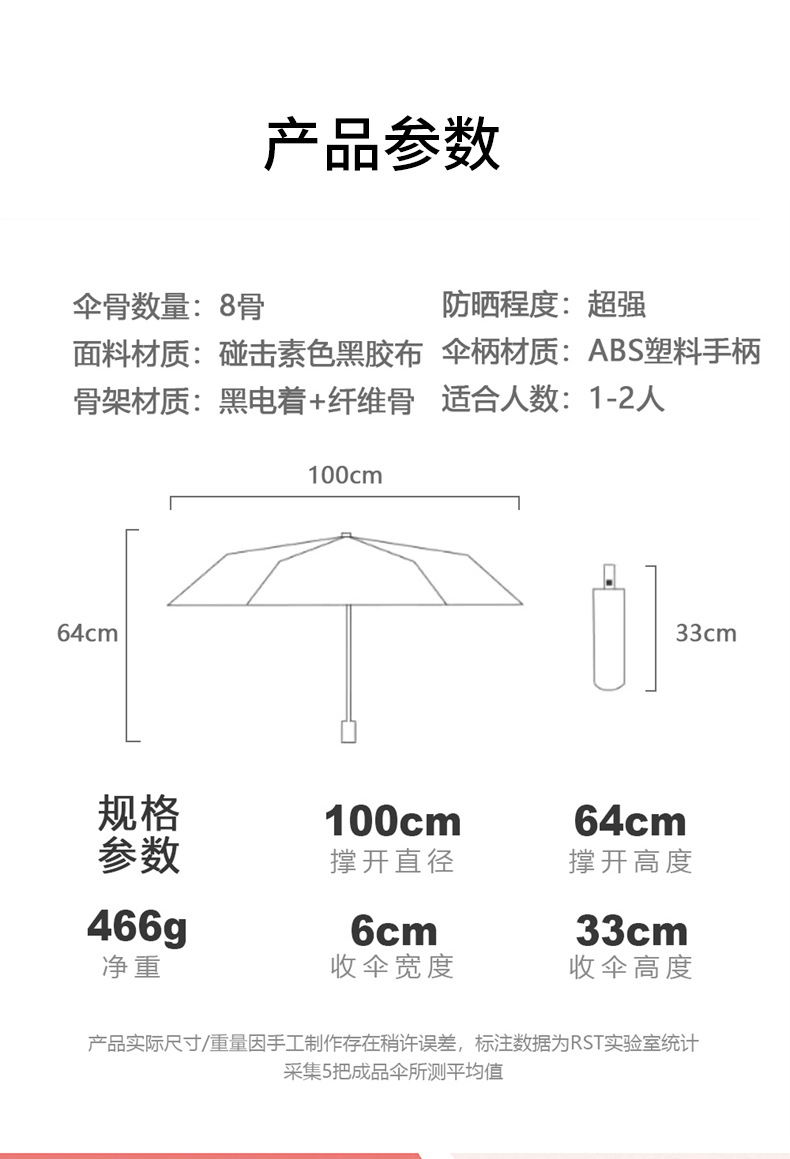 节节收防回弹雨伞黑胶防晒伞时尚简约小清新全自动晴雨两用三折伞详情17