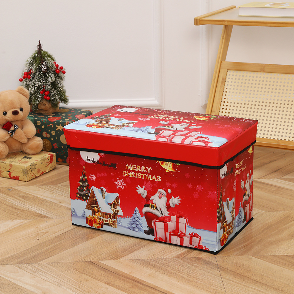 Christmas large-capacity storage box, foldable seating storage stool with lid, can hold cotton quilt storage box wholesale pic 6