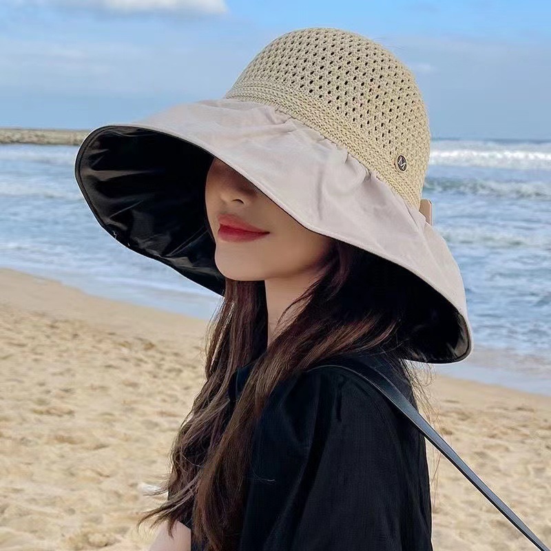 新款夏季百搭户外遮阳帽大帽檐渔夫帽便携防晒太阳帽蝴蝶结女士帽详情10
