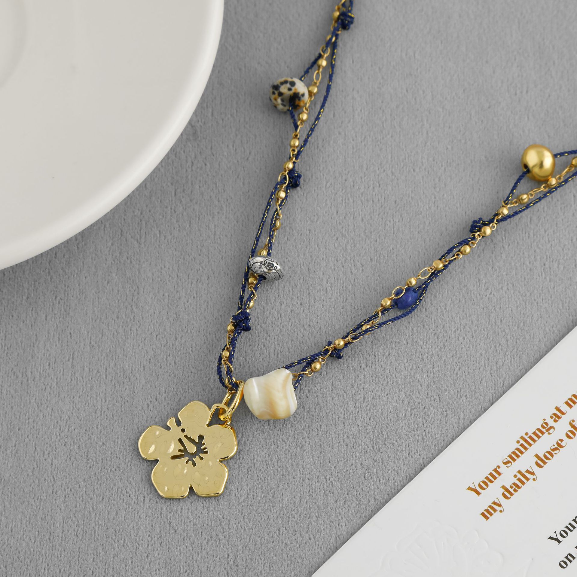 LAZY家扶桑花小岛系列项链新中式民族度假风手工编绳扶桑花锁骨链详情7