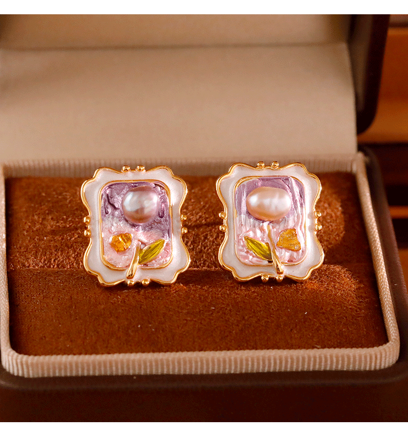 Hyacinth新中式国风油画珐琅滴釉耳环淡水珍珠耳饰2025年新款潮轻奢耳坠女详情4