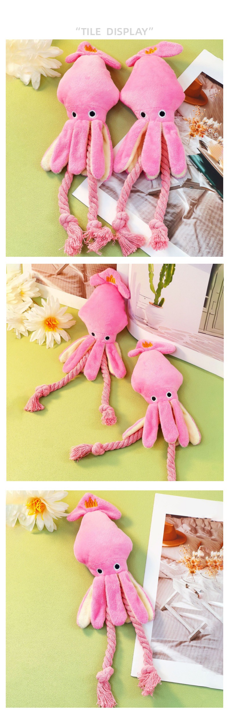 Cute octopussy rising pet peluche resistente mordida molar teddy cuerda nudo perro juguetes en stock al por mayor pic 5