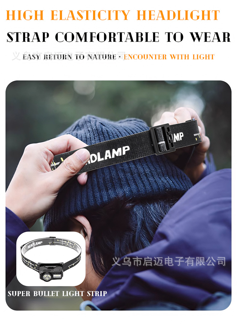 跨境新款多光源LED感应头灯头戴式跑步灯内置电池数显屏磁吸设计夜跑照明详情13