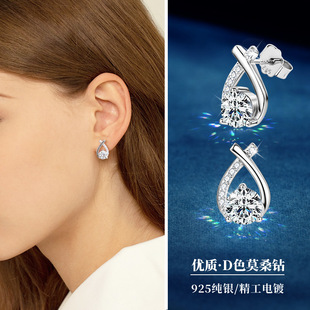 亚马逊热跨境销爆款经典百搭D色莫桑石耳钉花边六爪S925纯银耳饰详情5