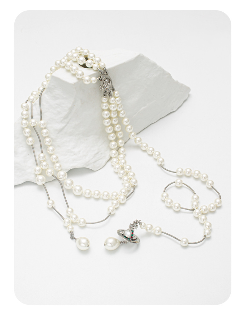 多层土星珍珠项链女高级感西太后流苏项链个性百搭轻奢气质毛衣链详情7