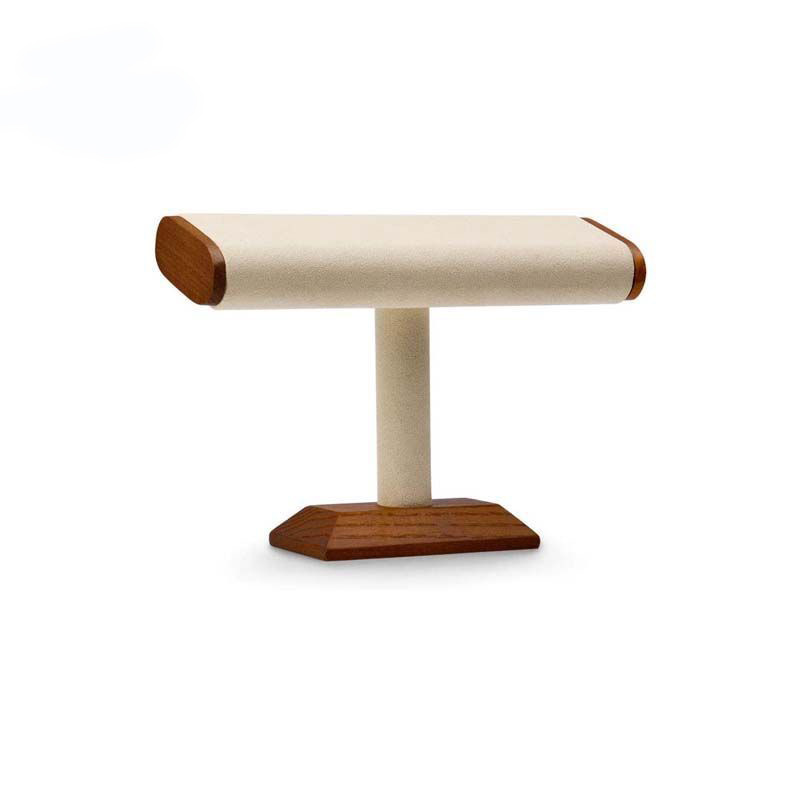 定制实木仿皮绒扁管封口木塞工字架手表展架黑色pu皮绒米色手链架详情3