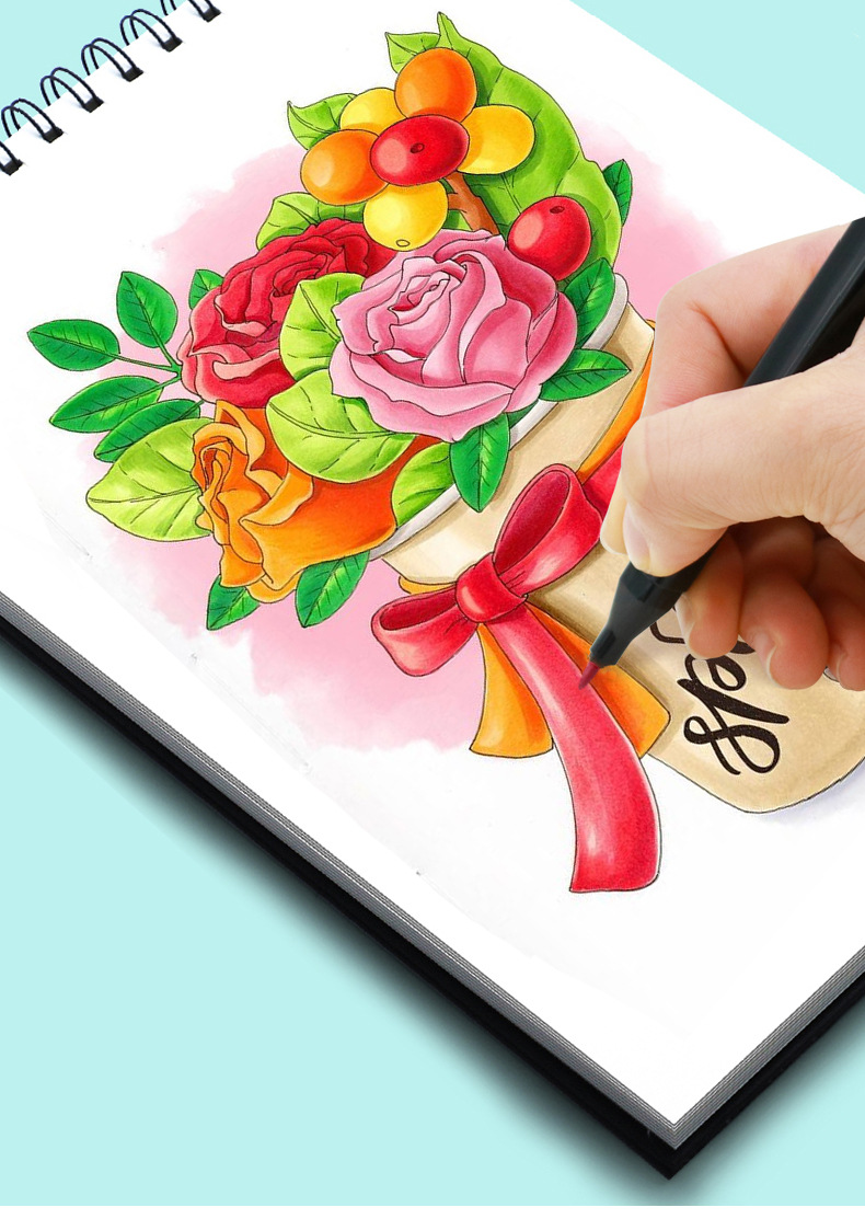24-color New student Black Art washable Marker Pen, Colorful double-pointed note-taking pen for children Marcador pic 5