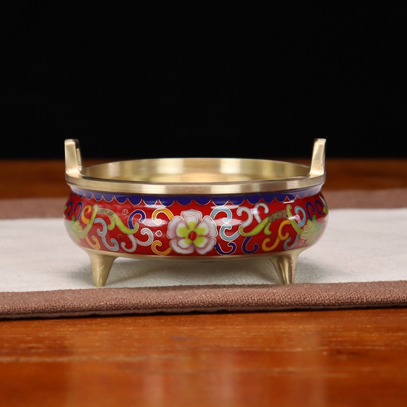Wholesale of cloisonne incense burners and Buddhist utensils in stock. Traditional cast copper cloisonne low-temperature enamel antique straight ear burners pic 9
