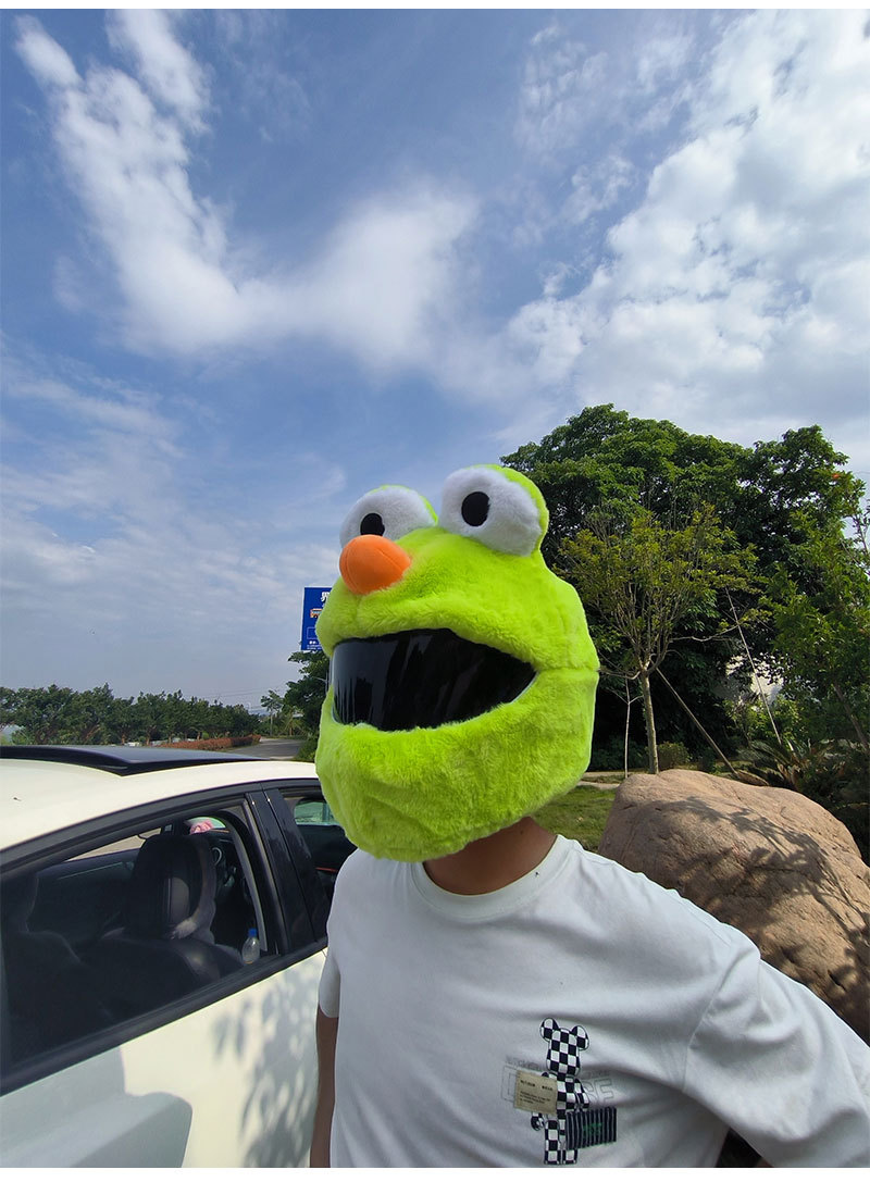 Helmet cap protective cover, big-eyed monster motorcycle, motorcycle, personalized cartoon plush head cover, frog riding, mask removal for warmth pic 8