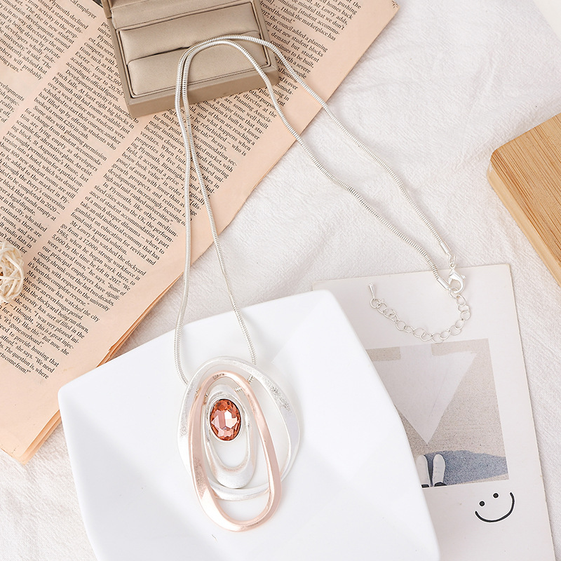 毛衣链跨境亚马逊爆款热销欧美时尚女式合金创意椭圆形项链长款详情11