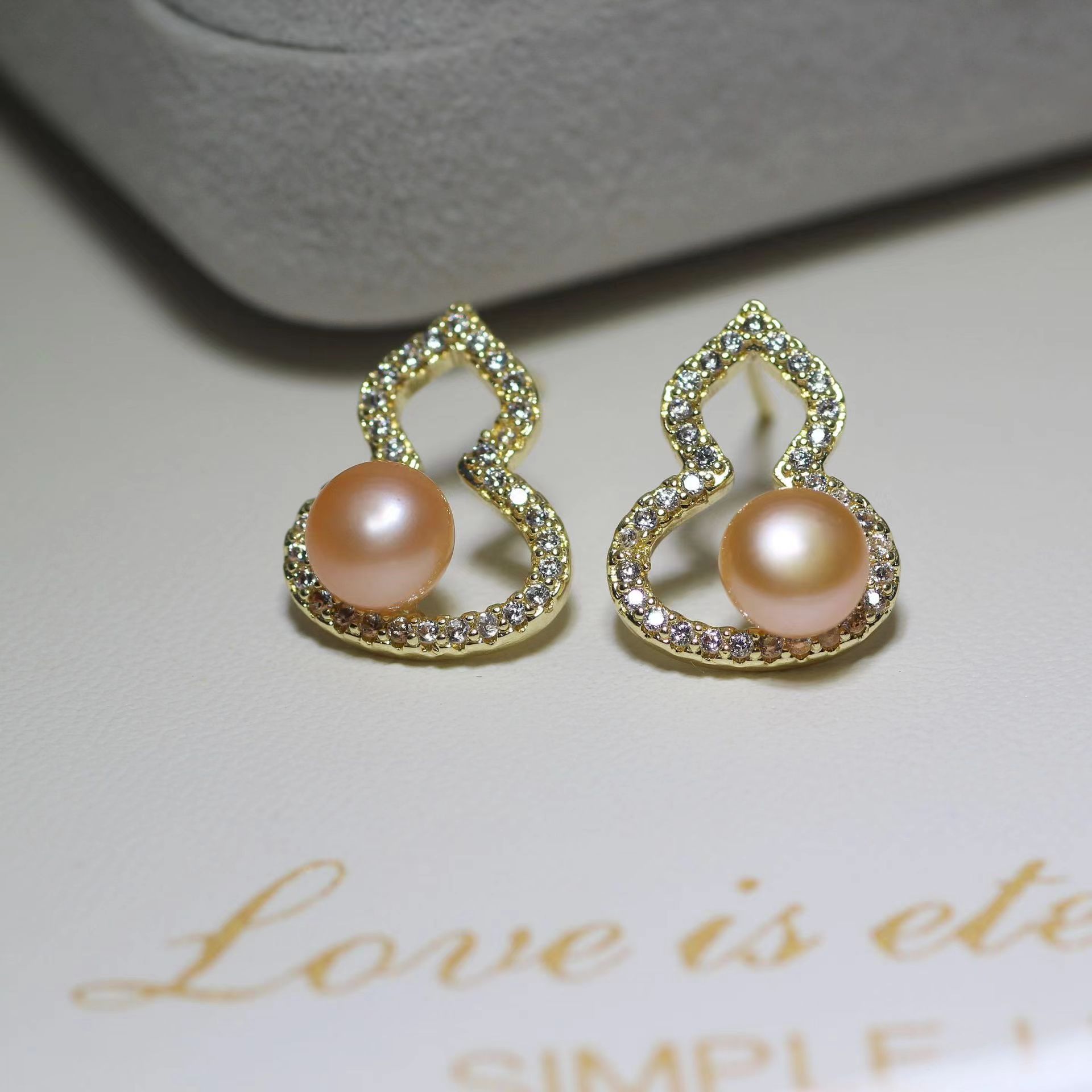 DIY珍珠耳环配件 丹桃S925银针天然珍珠葫芦珍珠耳钉托套装托女详情3