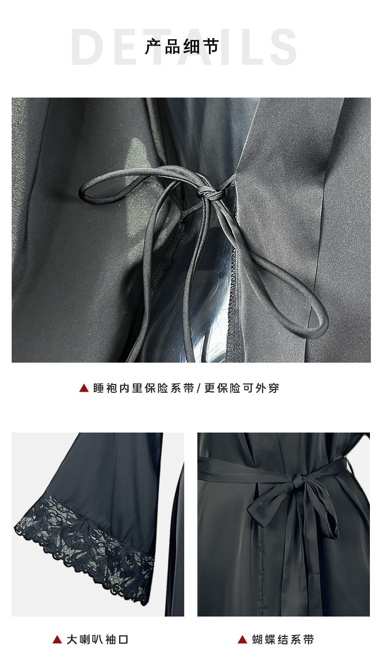 A black and white V-neck lace-trimmed mid-length, slit, light luxury and sexy nightgown for export, 682 pic 9