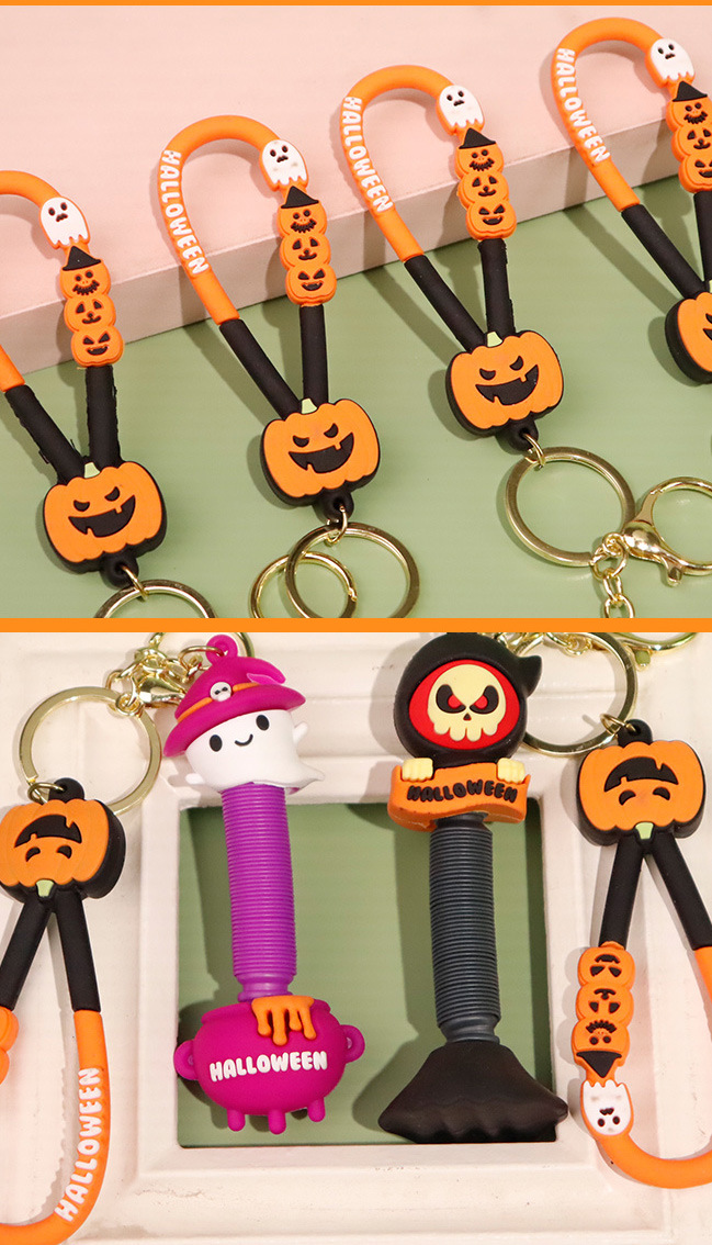 New Halloween telescopic pull tube creative pressure-relieving PVC soft rubber key pendant factory wholesale keychain accessories pic 9