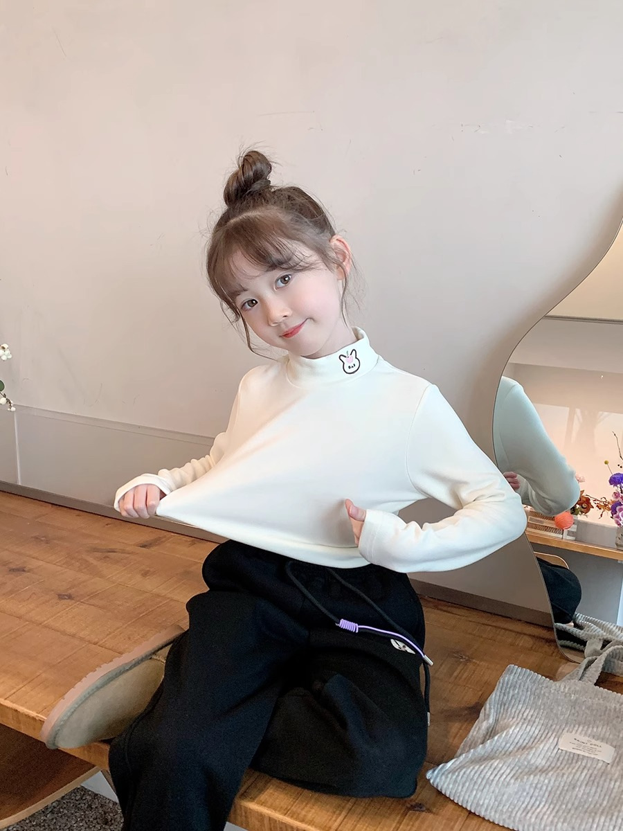 女童加厚打底衫2023冬装新款儿童德绒小宝宝洋气半高领加厚上衣潮详情9