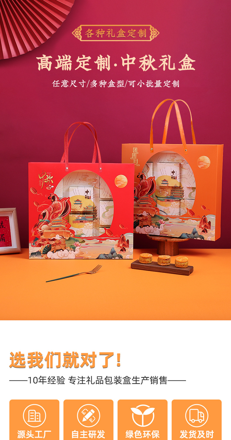 国潮 现货2025新款国潮中秋礼盒6粒装高级月饼手提折叠礼品包装盒附贺卡详情4