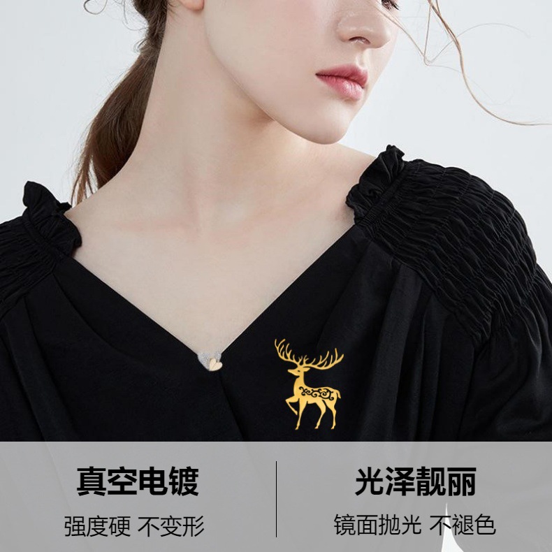 跨境圣诞节可爱日系镂空麋鹿别针防走光固定衣服胸花小众配饰详情3